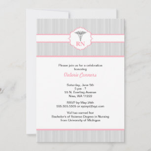 Caduceus RN BSN LPN Graduation Pink and Grey Invitation