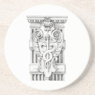 CADUCEUS Round Sandstone Coaster
