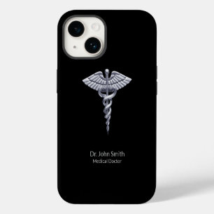 Caduceus Silver on Black Classy Medical iPhone 14 Case