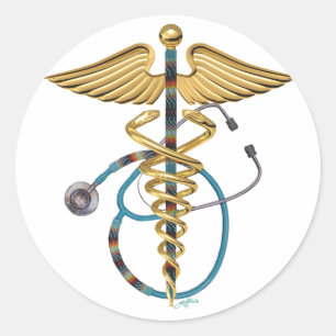 Caduceus & Stethoscope Classic Round Sticker
