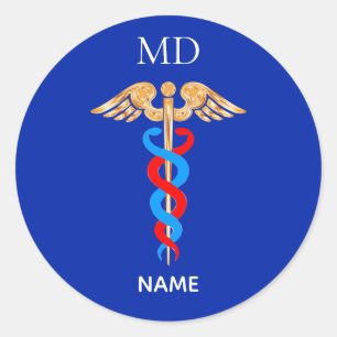 Caduceus Symbol & Medical Doctor Monogram Classic  Round Sticker