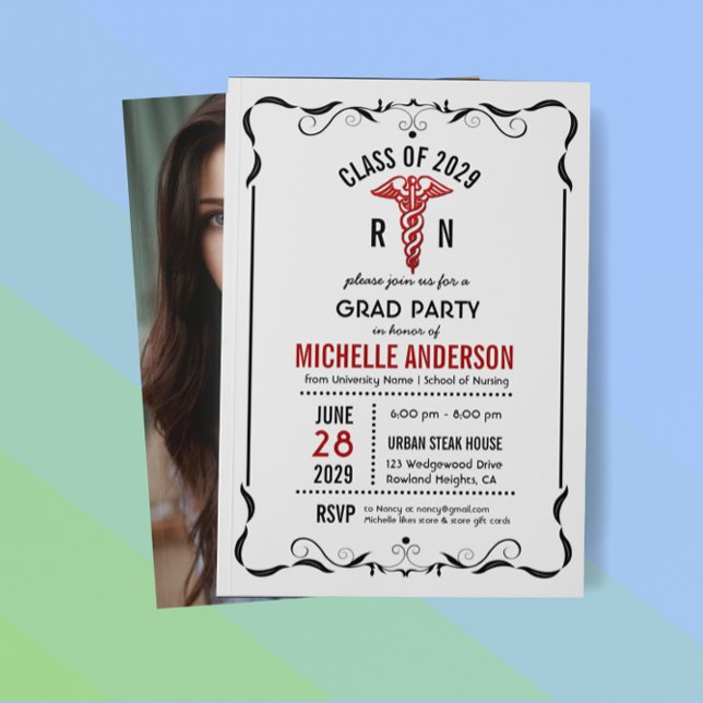 Caduceus Symbol Medical School Photo Graduation  Invitation (Creator Uploaded)