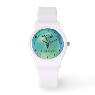 Caduceus Symbol Nurses Nursing RN Aqua Green Watch