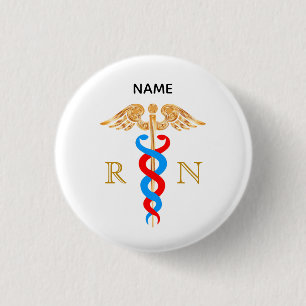 Caduceus Symbol & Registered Nurse Monogram 3 Cm Round Badge