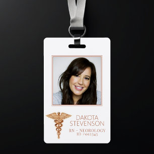 Caduceus Symbol   Rose Gold Hospital Photo ID Badge