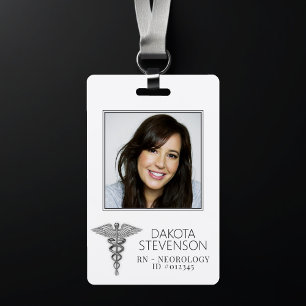 Caduceus Symbol Silver Medical Hospital Photo ID Badge