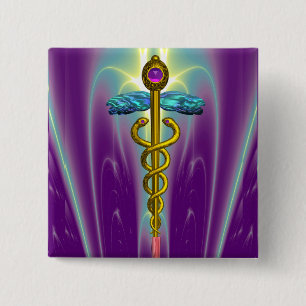 CADUCEUS , vibrant gold amethyst 15 Cm Square Badge