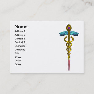 CADUCEUS, vibrant gold amethyst ,black white Business Card
