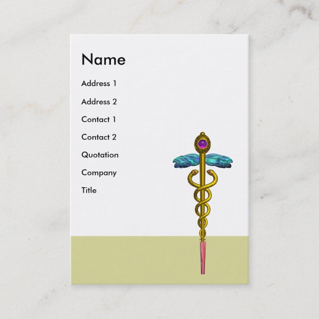 CADUCEUS,  vibrant gold amethyst Business Card (Front)
