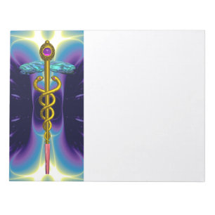 CADUCEUS, vibrant gold amethyst purple blue,white Notepad