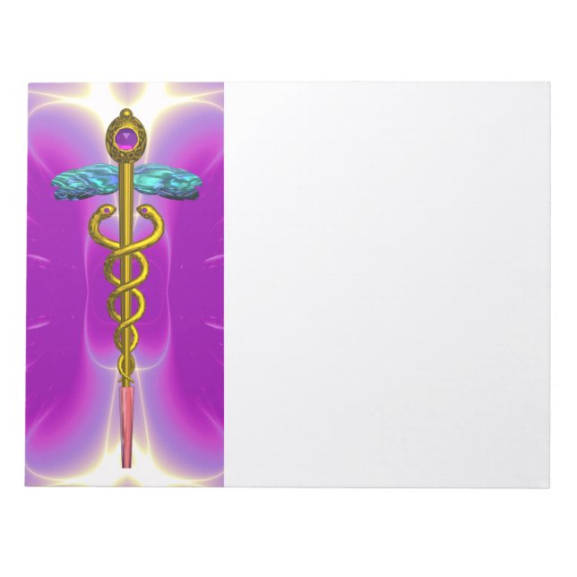 CADUCEUS, vibrant gold amethyst purple pink,white Notepad (Front)