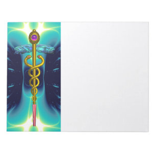 CADUCEUS, vibrant gold amethyst teal blue,white Notepad