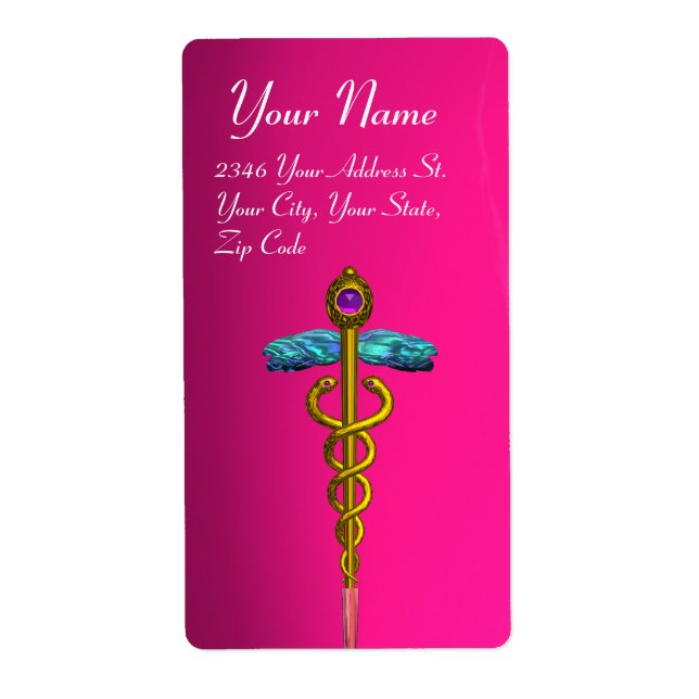 CADUCEUS,vibrant gold amethyst violet pink fuchsia (Front)