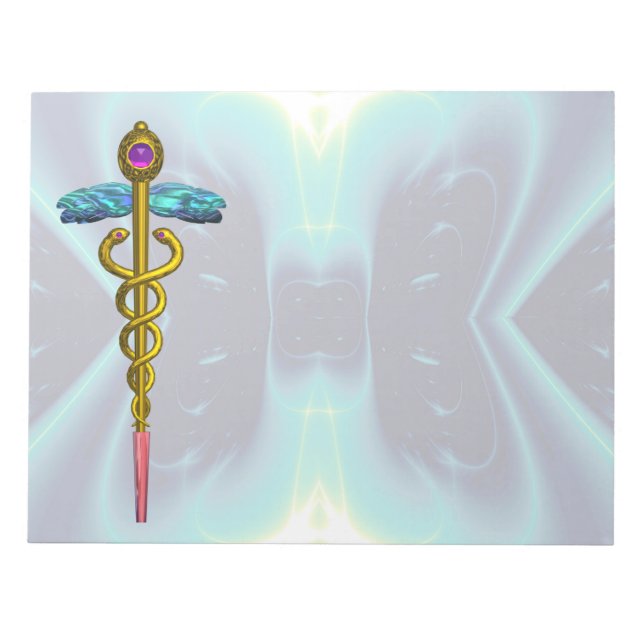 CADUCEUS, vibrant gold amethyst Violet Teal Blue Notepad (Front)