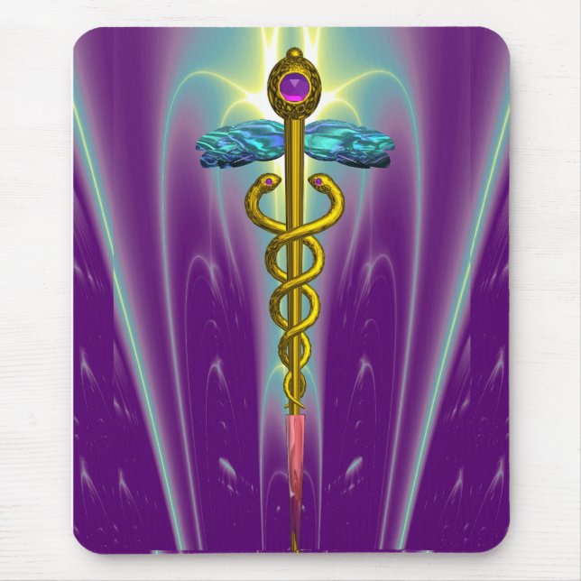 CADUCEUS , vibrant gold ametist Mouse Pad (Front)