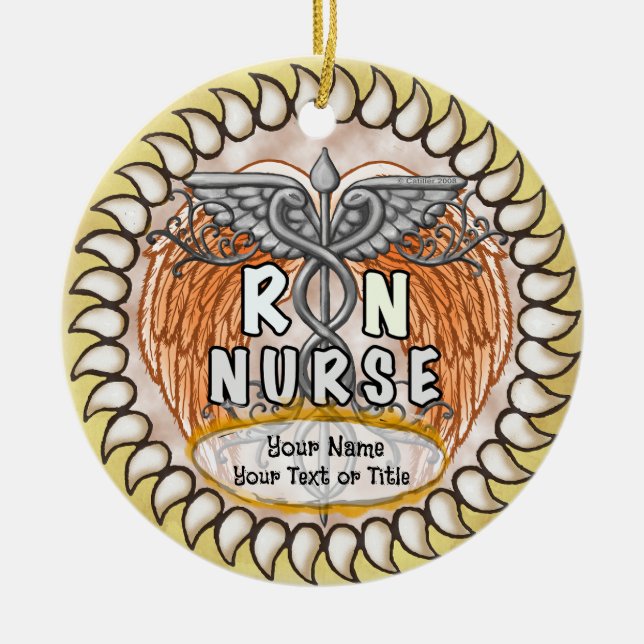 Caduceus wings rn nurse ceramic tree decoration (Front)