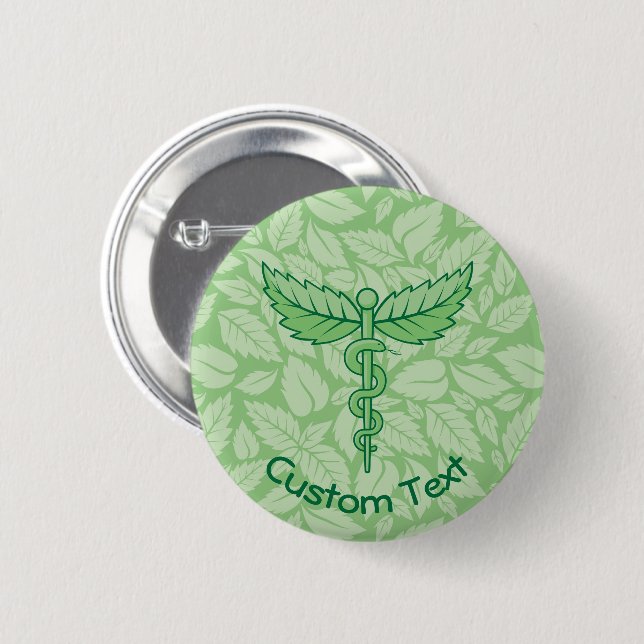 Caduceus with Leaves Background Button (Front & Back)