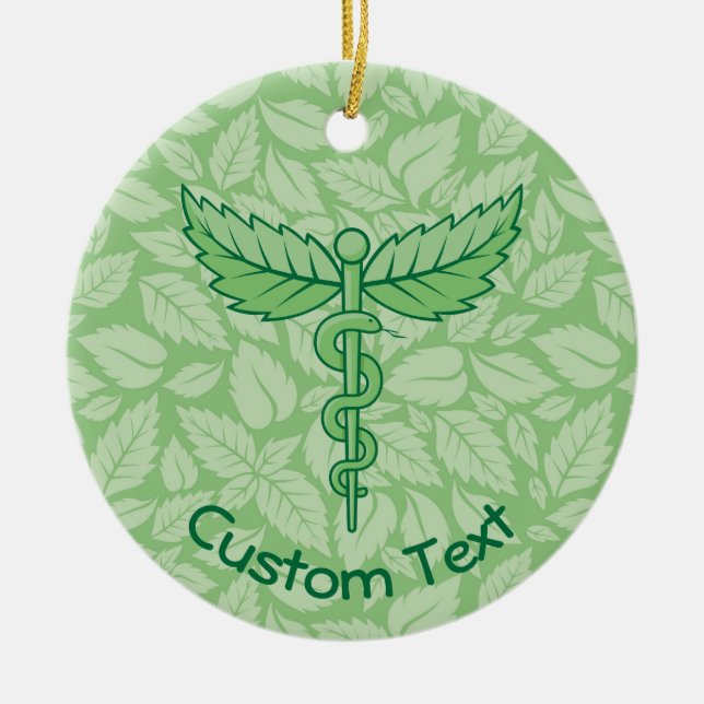 Caduceus with Leaves Background Ceramic Ornament (Front)