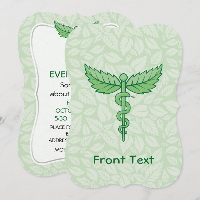 Caduceus with leaves background invitation (Front/Back)