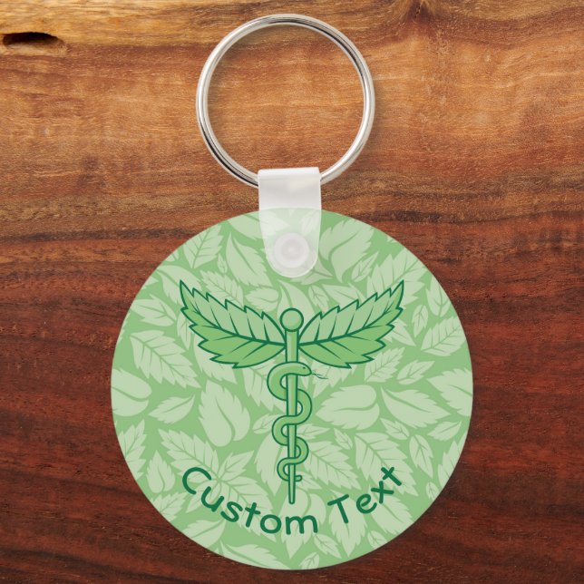 Caduceus with Leaves Background Keychain (Front)