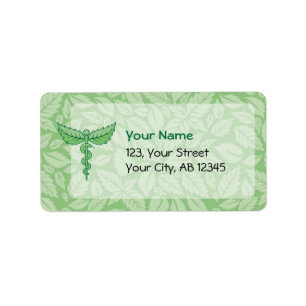 Caduceus with Leaves Background Label