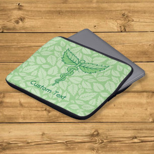 Caduceus with Leaves Background Laptop Sleeve
