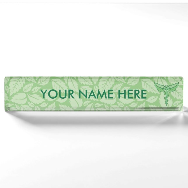 Caduceus with Leaves Background Name Plate (Front)
