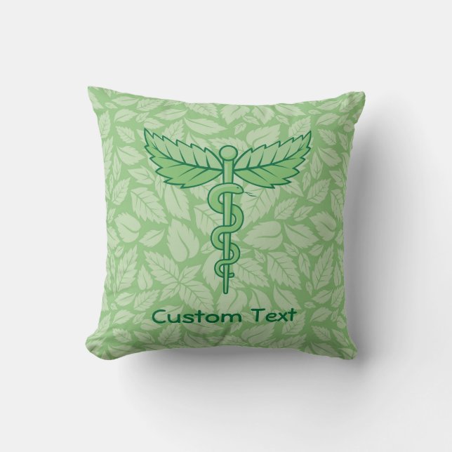 Caduceus with Leaves Background Throw Pillow (Front)