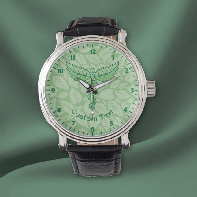 Caduceus with Leaves Background Wristwatch (Creator Uploaded)