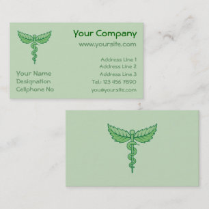 Caduceus with leaves business card