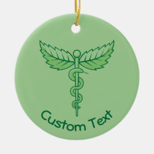 Caduceus with Leaves Ceramic Ornament