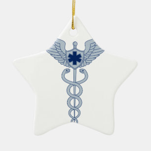 Caduceus With Pilot Wings EMT Star Icon Ceramic Tree Decoration