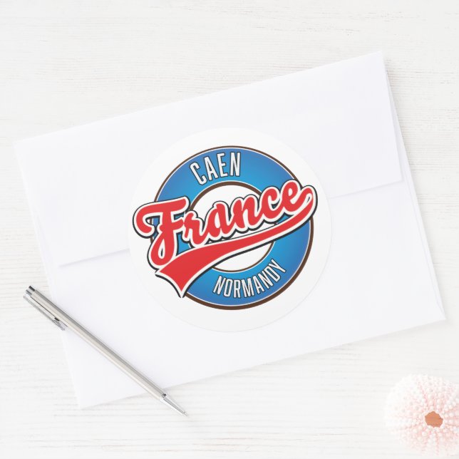 Caen Normandy France retro logo Classic Round Sticker (Envelope)