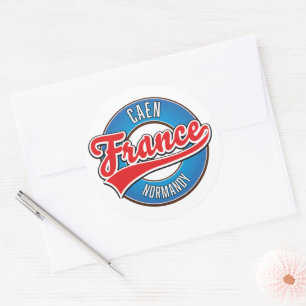 Caen Normandy France retro logo Classic Round Sticker