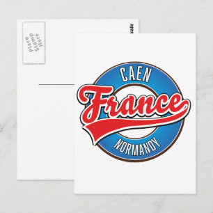 Caen Normandy France retro logo Postcard