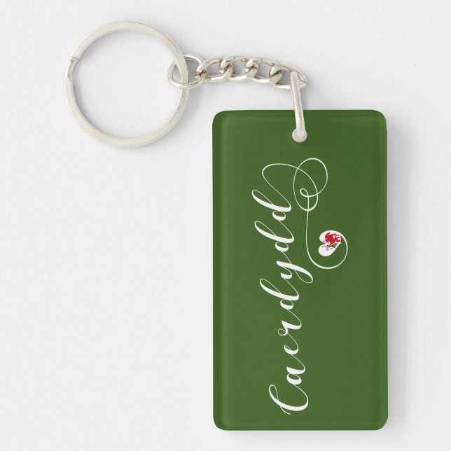 Caerdydd Flag Heart, Cardiff, Wales Key Ring (Front)