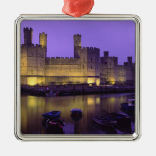 Caernarfon Castle, at Night, Gwynedd, Wales Metal Tree Decoration