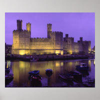 Caernarfon Castle, at Night, Gwynedd, Wales
