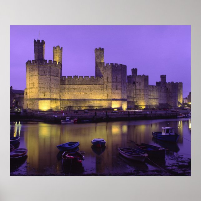 Caernarfon Castle, at Night, Gwynedd, Wales Poster (Front)