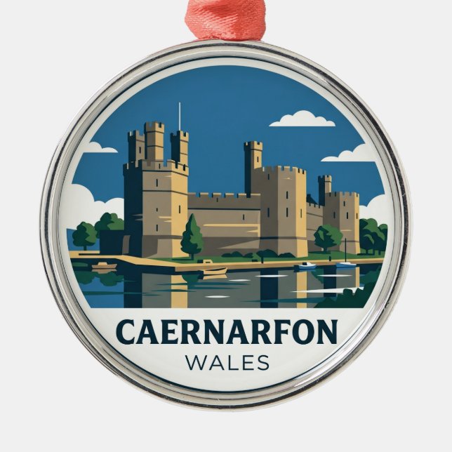 Caernarfon Castle Wales Metal Tree Decoration (Front)
