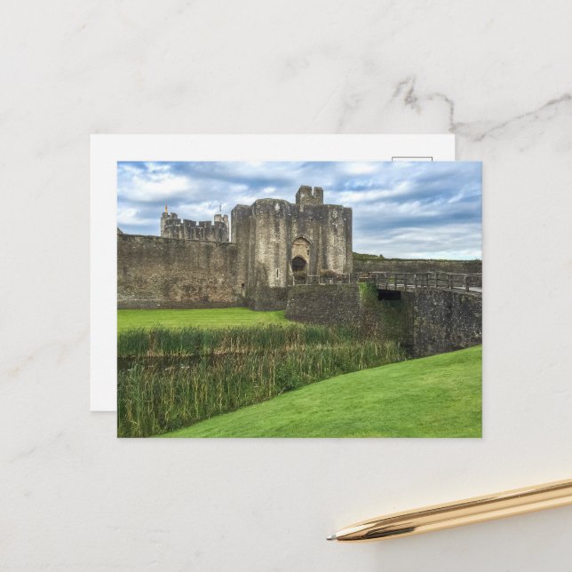 Caerphilly Castle in Wales Postcard (Front/Back In Situ)