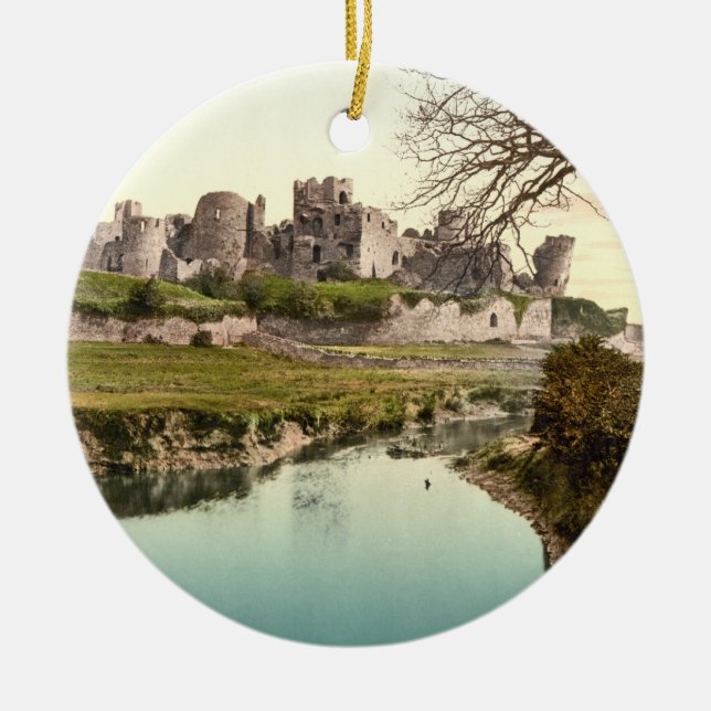 Caerphilly Castle, Wales Ceramic Tree Decoration (Front)