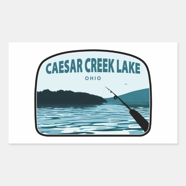 Caesar Creek Lake Ohio Fishing Rod Rectangular Sticker (Front)