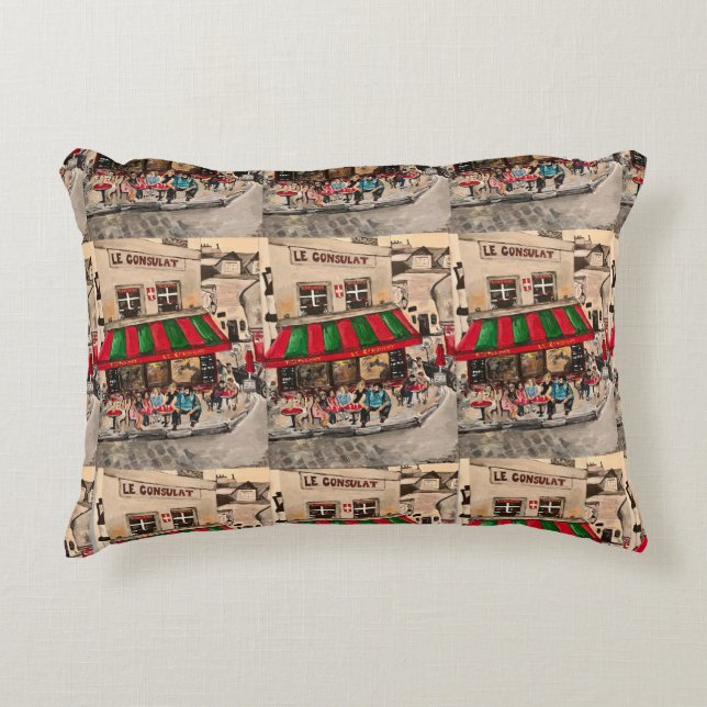 "Cafe at Rue Norvins, Montmarte" Paris Decorative Cushion (Front)