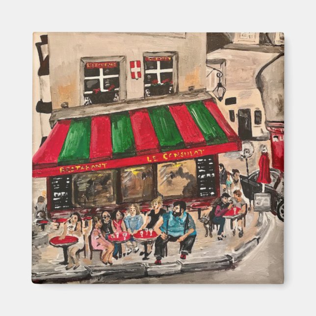 "Cafe at Rue Norvins, Montmarte" Paris Magnet (Front)