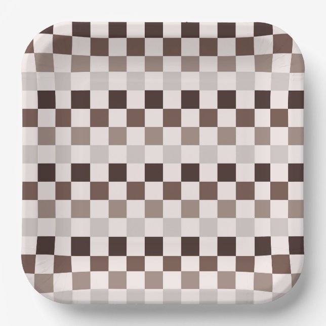 Cafe Au Lait checkerboard pattern Paper Plate (Front)