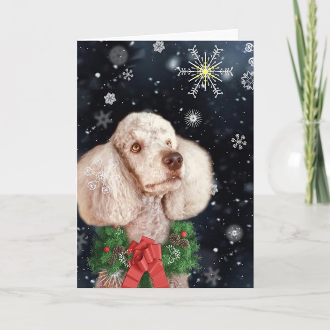 Cafe au Lait Coloured Poodle with Snowflakes Holiday Card (Front)