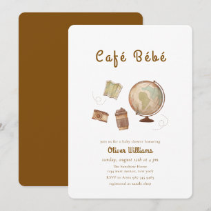 Café Bébé Adventure Globe Coffee Baby shower Invitation