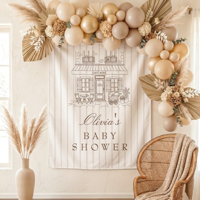 Café Bébé Baby Shower Backdrop Coffee Neutral Tapestry (Creator Uploaded)