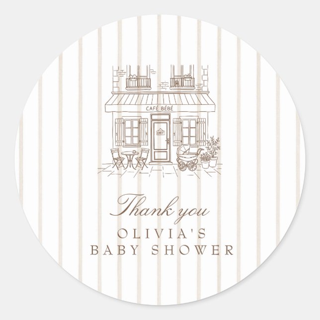 Cafe Bebe Baby Shower  Classic Round Sticker (Front)